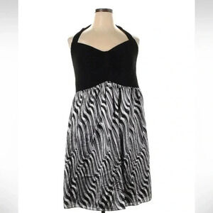 London Times Black Grey Halter Cocktail Dress Sweetheart Neckline Plus Size 14W